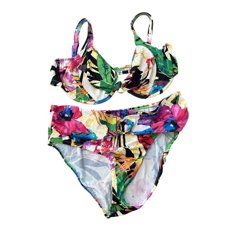 VENUS Women's Multicolor Bottom Tropical Print Underwire Bikini Set Size 12